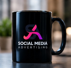Social Media Advertising logo printed on a black mug